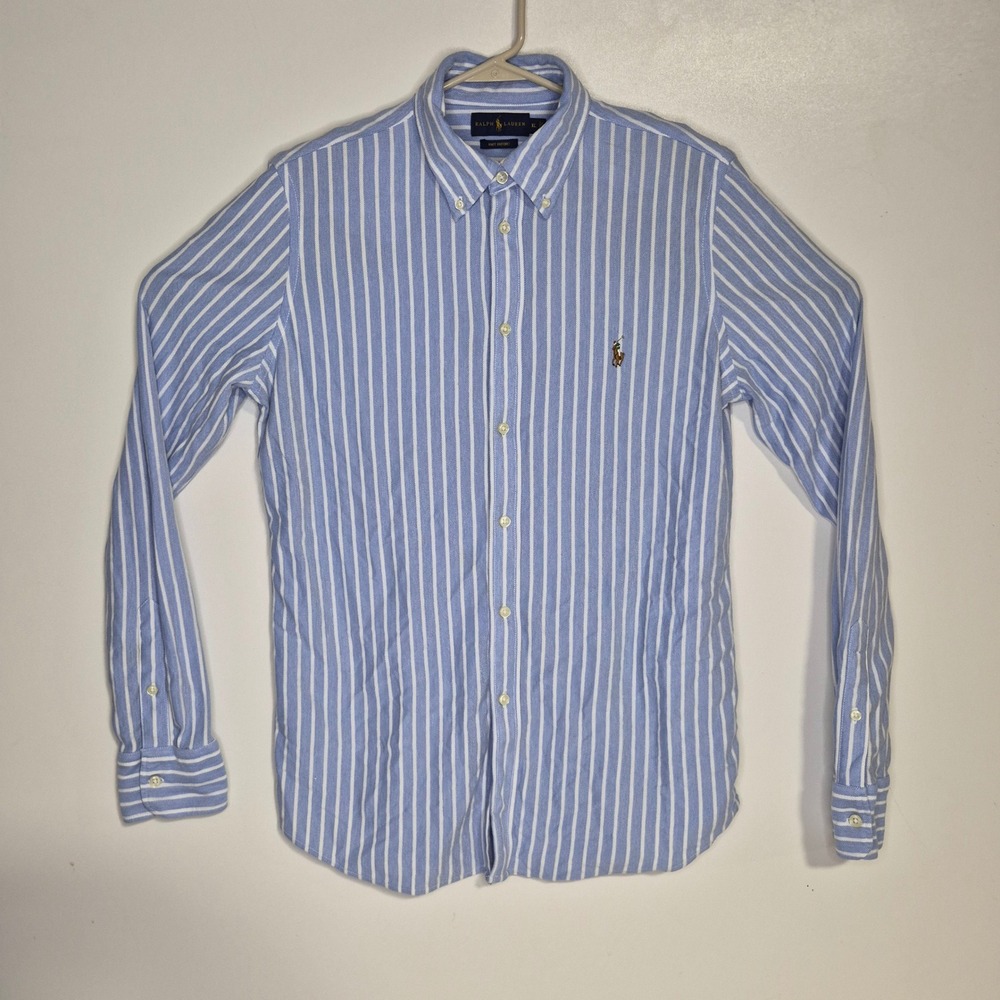 Ralph Lauren Button Down Shirt Mens XL Blue Striped Knit Oxford Long Sleeve Pony - Picture 2 of 9